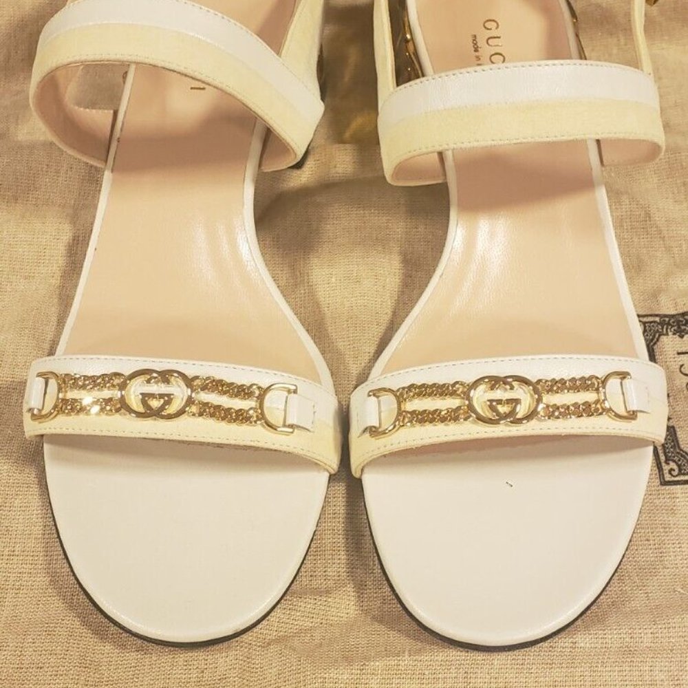 Gucci Scamosciato White Women's Sandals Size 37.5 - Picture 2 of 9